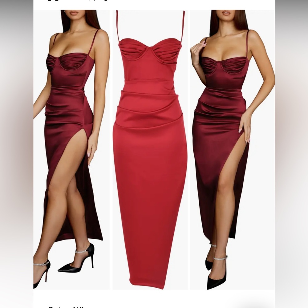 House of CB Flora Pleated Satin Midi Dress